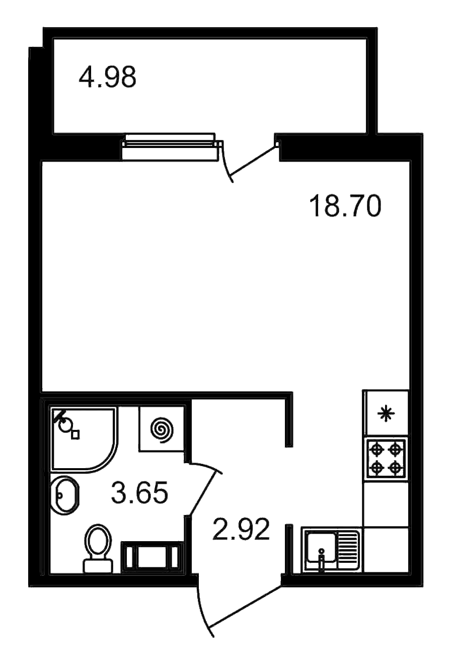 Квартира студия 25.27 м², 14/15 эт., ЖК «Новые горизонты»